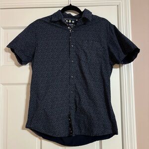Men's Navy Blue Patterned Button Down Shirt